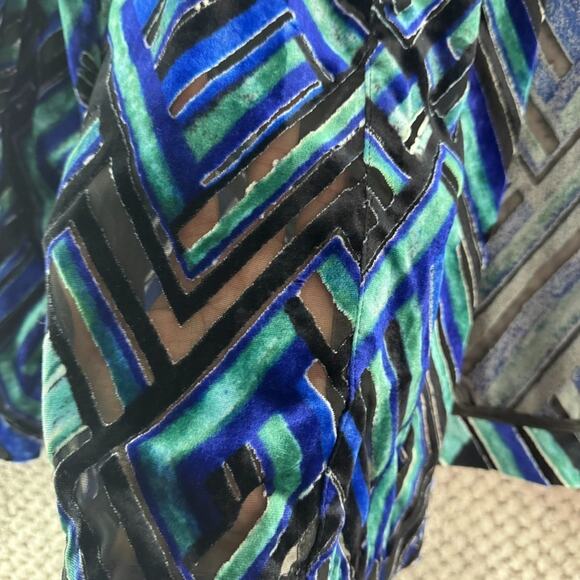 Chicos Cardigan Women 3 XL/16 Blue Abstract Velvet Burn-Out Sheer Open Front - Picture 5 of 13